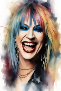 text "MOTLEY CRUE", head and shoulders portrait, Miss Motley Crue - well-shaped, perfect figure, perfect face, laughing, a multicolored, watercolor stained, wall in the background, professional quality digital photograph, 4k, 8k, 32k UHD, Hyper realistic, extremely colorful, vibrant, photorealistic, realistic, sharp, highly detailed, professional quality, beautiful, awesome, majestic, superb, trending on artstation, pleasing, lovely, Cinematic, gorgeous, Real, Life like, Highly detailed,