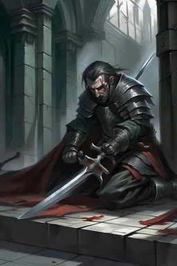 Strahd Von Zarovich slumped over, impaled on the sword of his enemy