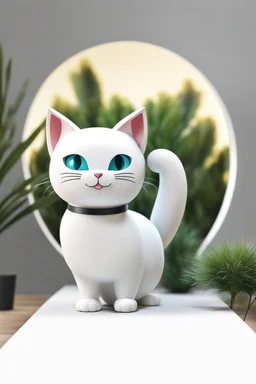 logo design, bunchy, 3d lighting, white cat, highly detailed face, cut off, symmetrical, friendly, minimal, round, simple, cute