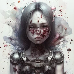 body anormal cry blood girl cute, watercolor illustration by <agnes cecile> <John Kenn Mortensen> <Yoji Shinkawa>,