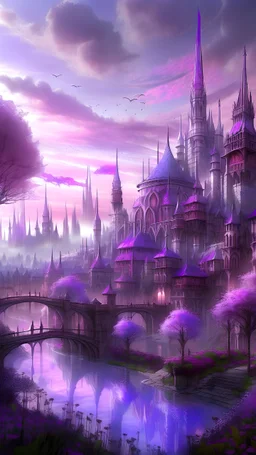 elvish lived in city a high fantasy vibe pink and purple