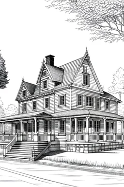 black and white architectural rendering of a luxury HOME styled IN THE FORM OF CAPE COD STYLED house rough sketch