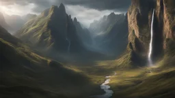 A valley with a crack in the side full of powerfull magic. dark fantasy concept art, exquisite realism, a masterpiece, dynamic lighting, hyperdetailed, intricately detailed, deep color, Unreal Engine, volumetric lighting , Epic cinematic brilliant stunning intricate meticulously detailed dramatic atmospheric maximal,