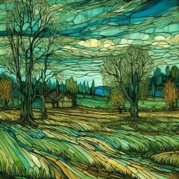 A green plain filled with trees painted by Vincent van Gogh