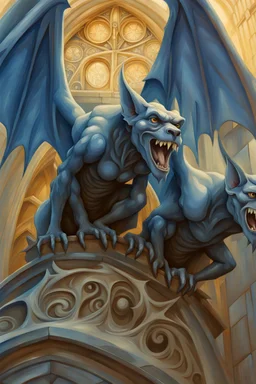 Gargoyles Promt: Art Nouveau Gothic Hyper realistic intricate oil paint detailed pencil sketched Notre Dame gargoyles in the style of Escher, a resin painter