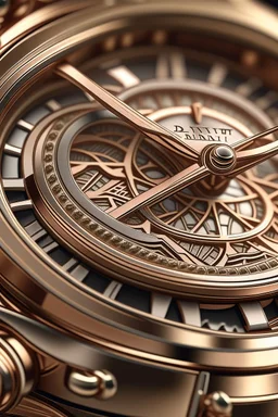 Render a close-up shot of a DeWitt Golden Afternoon timepiece, highlighting its elegant rose gold accents and intricate guilloché dial pattern."