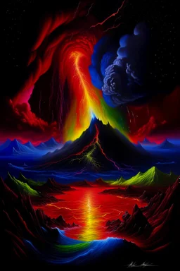 fire, lightning, wind, rain, volcanic lava, fireworks, explosions, multicolored neon lights, Count Dracula in the art style of Boris Vallejo, oil paint on canvas, 32k UHD, hyper realistic, photorealistic, realistic, life-like, extremely detailed, extremely colorful, sharp beautiful professional quality,