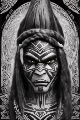  Portrait Maori Chief iron maiden Maori tribal tattoos, bow with arrows, full detail, 1k,