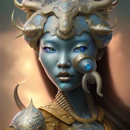 Sango fantasy, fantasy magic, intricate, sharp focus, illustration, highly detailed, digital painting, concept art, matte, art germ and Paul Lewin and Kehinde Wiley, masterpiece Indonesian lady head bronze tiger Asian African girl nice breast Hawaiian hair turquoise silver waves