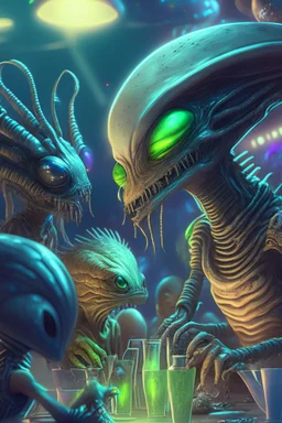 Alien party ,highly detailed, artstation, sharp focus,4k