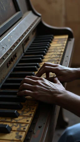 Ugly , Evil hands playing on an old rusted piano keyboard