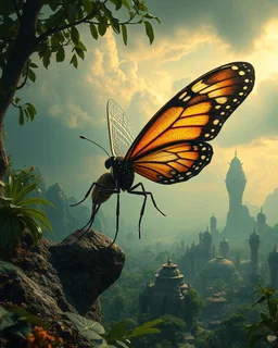 PORTAIL, giant insect butterfly, alient dense civilization