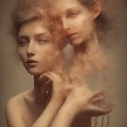 portrait photography of ethereal beauty, 8K, Portrait of a woman by Michelangelo, close-up face, anatomically perfect face, a sunny atmosphere, misty smoke, tree roots