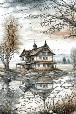 The place where the Dream and its followers live. A reflection of the sky. Watercolor, new year, fine drawing, beautiful landscape, pixel graphics, lots of details, delicate sensuality, realistic, high quality, work of art, hyperdetalization, professional, filigree, hazy haze, hyperrealism, professional, transparent, delicate pastel tones, back lighting, contrast, fantastic, nature+space, Milky Way, fabulous, unreal, translucent, glowing