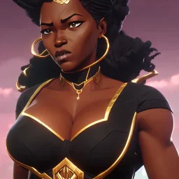 Black woman super hero,FEMININE,((PERFECT FACE)),((SEXY FACE)),((DETAILED PUPILS)).(ARTIST),ARTIST,ARTIST,(ARTIST). photorealistic. (((LARGE BREAST)),((TONED ABS)),(THICK THIGH).EVOCATIVE POSE, SMIRK,LOOK AT VIEWER, ((BLOUSE)).(INTRICATE),(HIGH DETAIL),SHARP, 8k