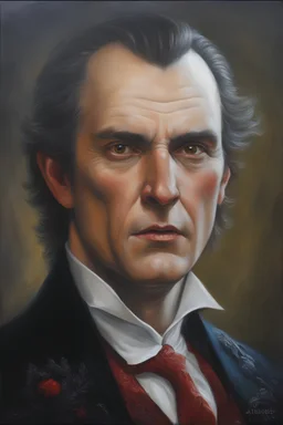 facial portrait, Lord Aegon Devereaux the Vampire, oil on canvas by Patrick J. Jones