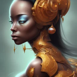 sango fantasy, fantasy magic, intricate, sharp focus, illustration, highly detailed, digital painting, concept art, matte, masterpiece head sexy view black African beauty space lady gold carp skin African space night