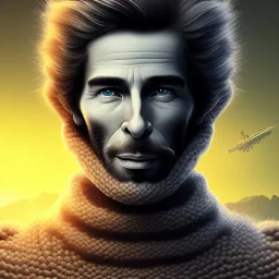 a picture of a slim and well-proportioned nerdy man who is sneaky with a annoying laugh and a stable and dry hairstyle wearing a woolen sweater