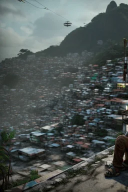 sad tired depressed boy back abandoned in favela in Rio de Janeiro on christmas night