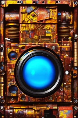 futuristic pinhole camera in Kente, rusted clocks lens, cinematic, scaffolding, cyberpunk, 8k quality