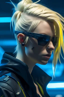 Blonde with hair to coolarbone in cyberpunk style