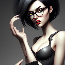  mad woman with short black hair and glasses