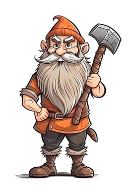 55 years old bearded (small beard) dwarf woman with big axe