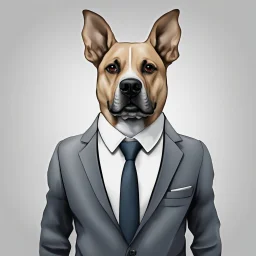 make one realistic business dog that are made of shapes and have a suit on