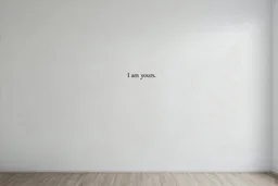Une pièce vide blanche, , sur le mur il est mal écrit i am yours , liminal atmosphere