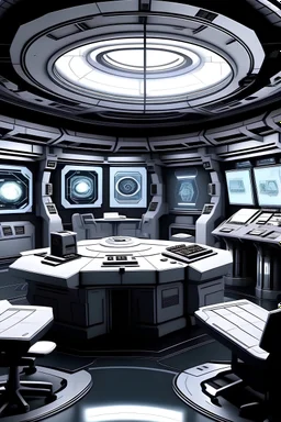 intérieur salle de commandement vaisseau mère galactique blanc