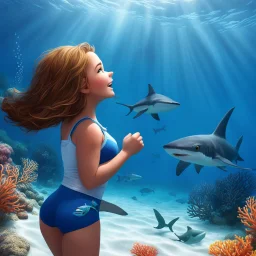 Stephy is hoping that the shark does not sees her as a tasty snack during her swim in the coral sea...