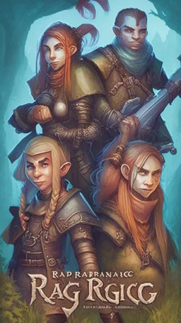 rpg book cover, a group of adventurers consisting of an elf, dwarf and human