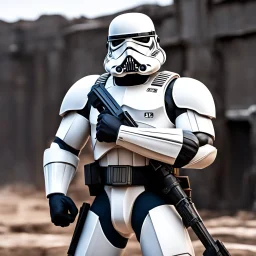 over muscular stormtrooper with gigantic biceps with veins