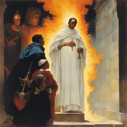 [art by Norman Rockwell] With newfound determination burning in his eyes, Roupinho stepped back, his gaze lingering on the statue of the Black Madonna. Leaving the grotto, Roupinho emerged into the world, his heart aflame with the divine spark that had been ignited within him. And so, the knight set forth on his sacred quest, his destiny intertwined with the miraculous presence of the Black Madonna of Nazaré. The echoes of his pledge reverberated through the hallowed halls of his soul, ignitin