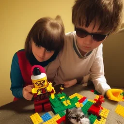  creepy photo of unusual children with lego cat