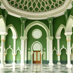 A Dark Green, Light Green & White Aesthetic Looking Islamic Architecture Mosque Crafting Pattern.