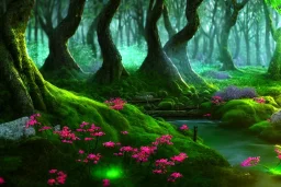 Immersive​ fantasy elven forest blossom river 4k full hd