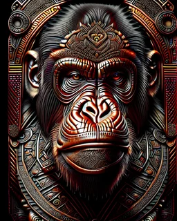 Orangutan Assassin Gothic symmetrical design medium flat front view full hyper-detailed hyper-realistic 8k ink art