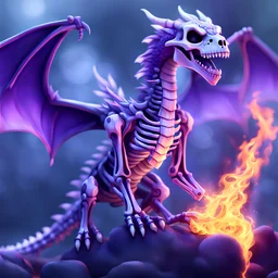 cute Skeleton dragon, fire, purple, ultra realistic, 8k