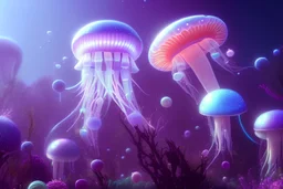 jellyfish glitter pink and blue in a galactic ambiance, delicate colors in the foreground, full of details, smooth, light effect，vaporwave colorful, smooth, extremely sharp detail, finely tuned detail, ultra high definition, 8 k, unreal engine 5, ultra sharp focus