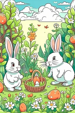 Cartoon rabbits in garden