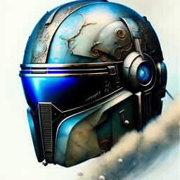 photorealistic jango fett helmet, illustration by <agnes cecile> <Yoji Shinkawa>, natural tones, ornate and intricate detail , soft smooth lighting, soft blue and silver colors,