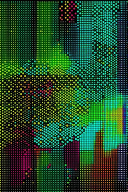 SQUARE GRID ABSTRACT LINES AND DOTS DANCING FULL COLOUR STYLE OF HIROKU OGAI