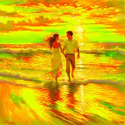 Amidst the beach's embrace, a youthful couple walks, love radiating effortlessly. Sunset's golden touch paints them, shadows intertwining. Her flowing dress mirrors the boundless sky, his gaze, pure devotion. Laughter mingles with waves, creating a symphony. A universe of affection resides in stolen glances, entwined fingers, smiles. Time pauses, their love the focal point. The world fades, leaving their profound connection aglow.