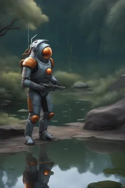 [Asimov's Foundation] A man in scifi outfit around a pond