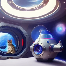 hyper-realistic spaceship interior with floating astronaut and a cat, porthole in background, 8k resolution, high-quality, fine-detail, detailed matte, intricate, 3D octane render, illustration, digital art, brian froud, howard lyon, anna dittman, greg rutowski,