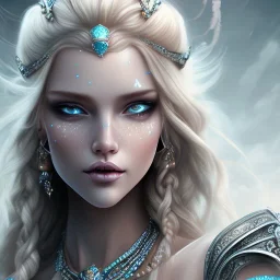 ice queen blue eyes long blond hair smiling face long dress in elden ring realistic