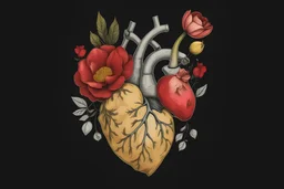 a human heart with flowers stabbing into it
