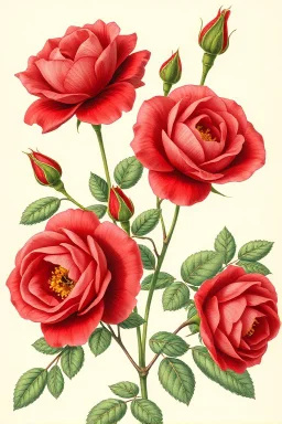 a botanical illustration of a red roses