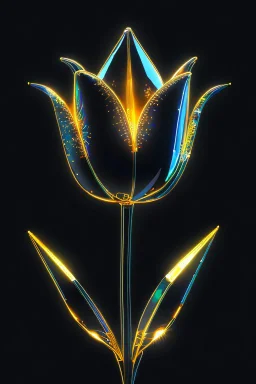 unzoom, centered, Crystal black tulip element shape, glass golden neon, cool gold, delicate science and technology sense line, black background, movie sense, HD, detailed light, cinematic, high detail, 4k, cyberpunk, 3d rendering, 32k , hyper detailed, magical and epic, epic light, the most perfect and beautiful image ever created, image taken with the Sony A7SIII camera, many details 8k speed effect (cinemagraphs) Phi Phenomenon (Mark Wertheimer)